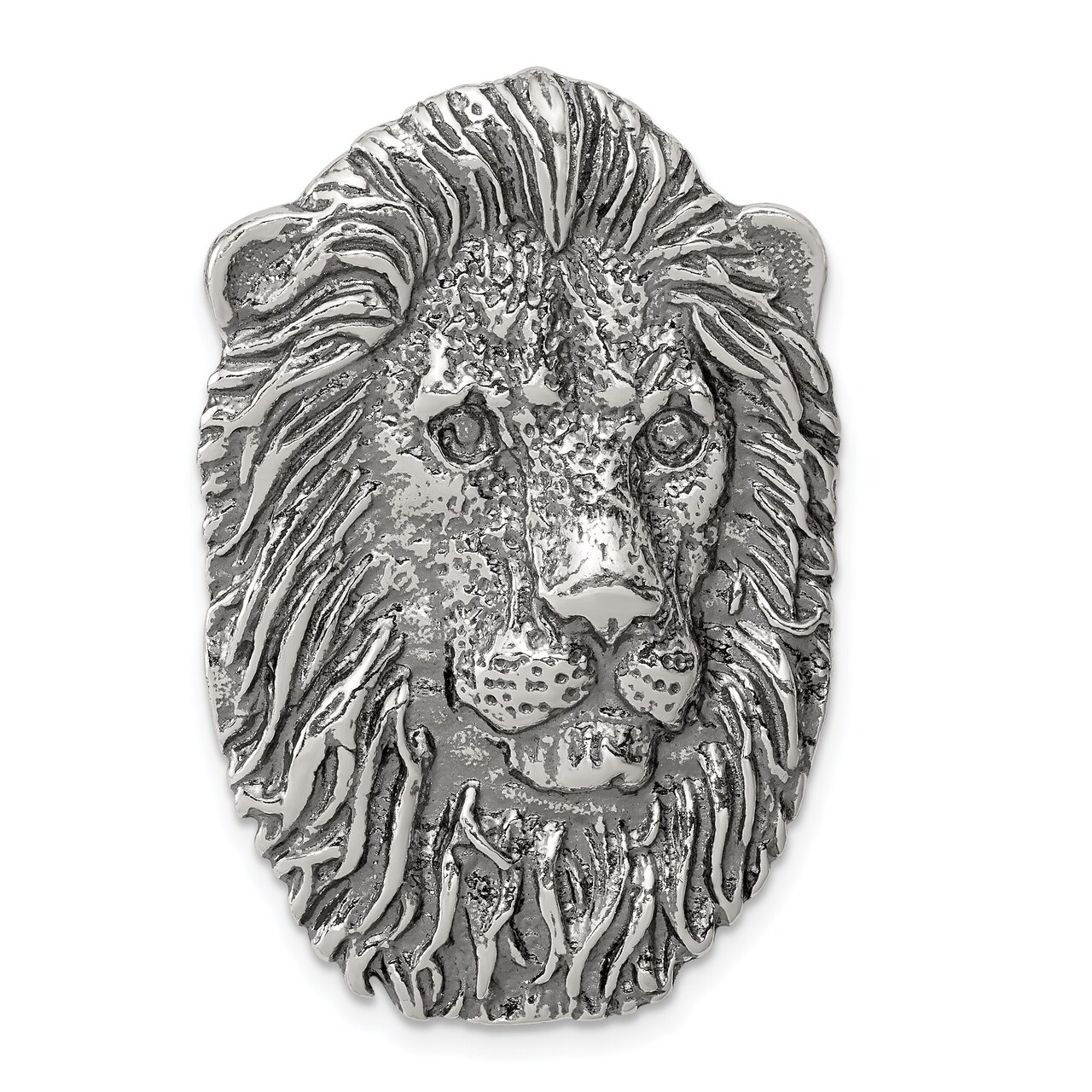 Sterling Silver Antiqued Lion Head Pendant Charm Jewerly 41mm x 25mm
